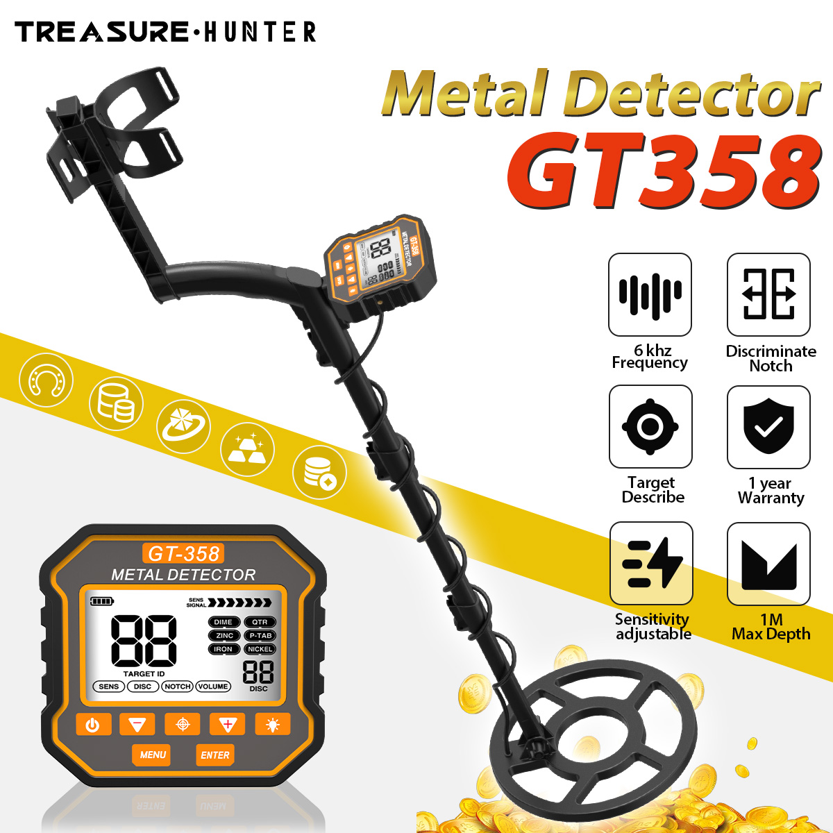 Underwater Metal Detector Waterproof - Treasure Hunter Metal Detector GT358 Underground
